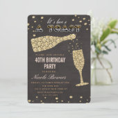 Gouden Diamant Wijnglas Verjaardag uitnodiging (Staand voorkant)