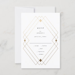 Gouden Diamant Zwarte Geometrische Deco Gatsby Bru RSVP Kaartje