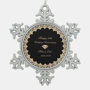 Gouden diamanten 50ste huwelijksjubileum tin sneeuwvlok ornament