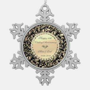 Gouden diamanten bloem 10e trouwdag tin sneeuwvlok ornament