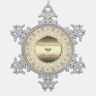 Gouden Diamanten Bloem 50ste Trouwdag Jubileum Tin Sneeuwvlok Ornament
