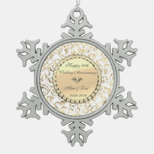 Gouden Diamanten Bloemen 50ste Trouwdag Jubileum Tin Sneeuwvlok Ornament