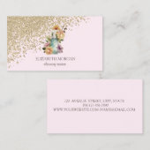 Gouden Diamanten Bloemen Spray Fles Roze Visitekaartje (Voorkant / Achterkant)