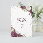 Gouden diamanten bordeauxrode bloem tafelkaart kaart (Staand voorkant)