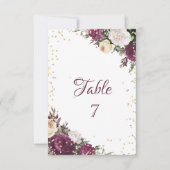 Gouden diamanten bordeauxrode bloemen tafelkaart kaart (Voorkant)