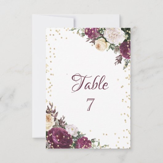 Gouden diamanten bordeauxrode bloemen tafelkaart kaart (Achterkant)