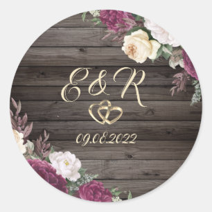 Gouden Diamanten Bourgogne Bloemen Harten Hout Ronde Sticker