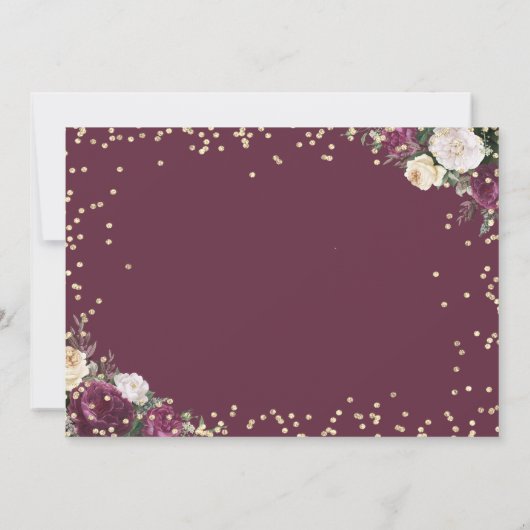 Gouden Diamanten Bourgondiër Bloem Bruiloft Kaart (Achterkant)