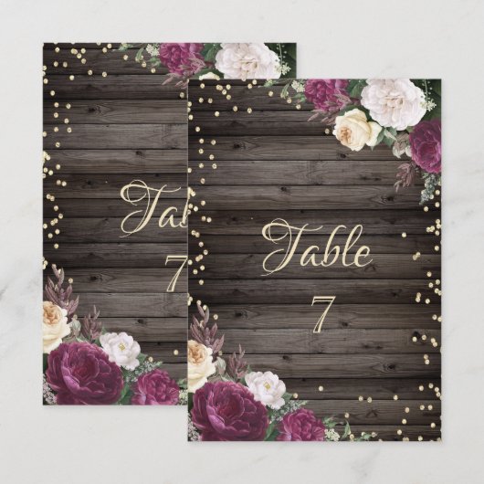 Gouden Diamanten Burgundy Bloemen Hout Kaart (Voorkant / Achterkant)