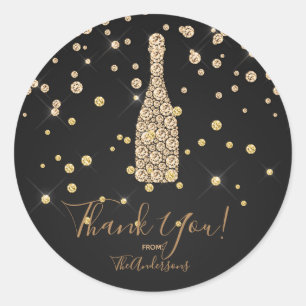 Gouden Diamanten Champagne Toast Feest Favor Ronde Sticker