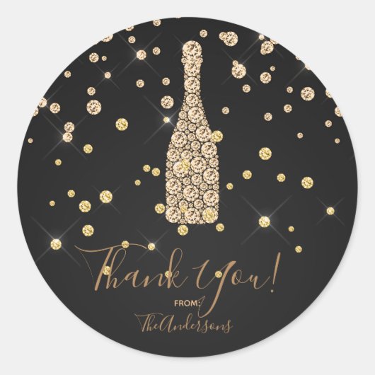 Gouden Diamanten Champagne Toast Viering Favor Ronde Sticker (Voorkant)