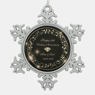 Gouden diamanten confetti 10e trouwdag tin sneeuwvlok ornament