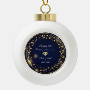 Gouden diamanten confetti 50ste huwelijksverjaarda keramische bal ornament