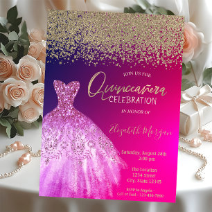 Gouden diamanten, Elegante chique jurk Quinceañera Kaart
