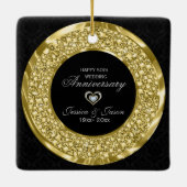 Gouden diamanten en zwarte damast. 50e Jubileum Keramisch Ornament (Achterkant)