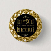 Gouden Diamanten Gelukkige 50ste Verjaardagstekst Ronde Button 3,2 Cm (Voorkant)