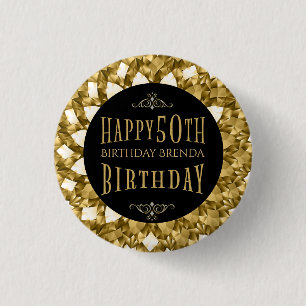 Gouden Diamanten Gelukkige 50ste Verjaardagstekst Ronde Button 3,2 Cm