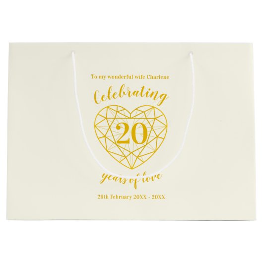 Gouden diamanten jubileum 20 jaar liefde groot groot cadeauzakje (Voorkant)