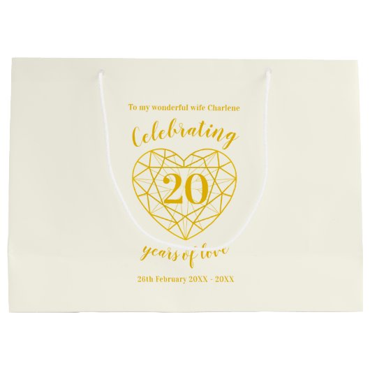 Gouden diamanten jubileum 20 jaar liefde groot groot cadeauzakje (Achterkant)