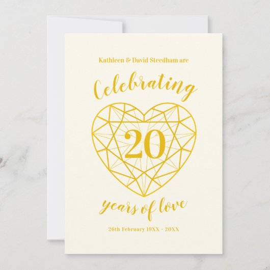 Gouden diamanten jubileum 20 jaar uitnodigingen (Voorkant)