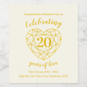 Gouden diamanten jubileum 20 jaar wijnlabels wijn etiket (Enkel label)