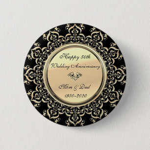 Gouden diamanten krullen Zwart 50ste huwelijksverj Ronde Button 5,7 Cm