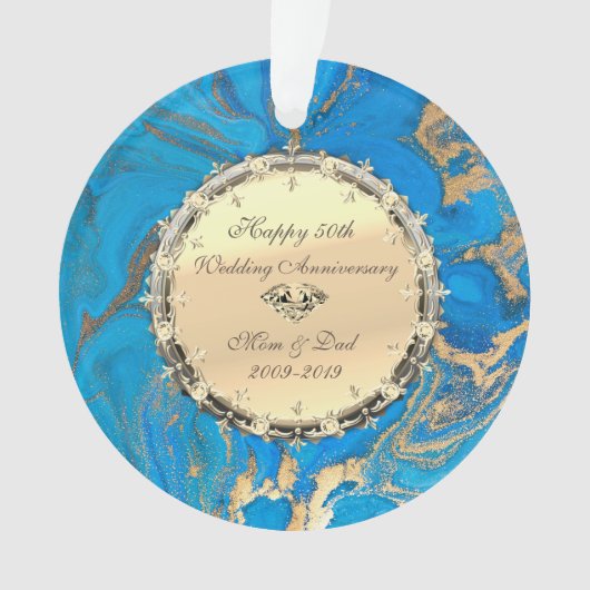 Gouden Diamanten, Marmer 50ste Trouwdag Jubileum Ornament (voorkant)