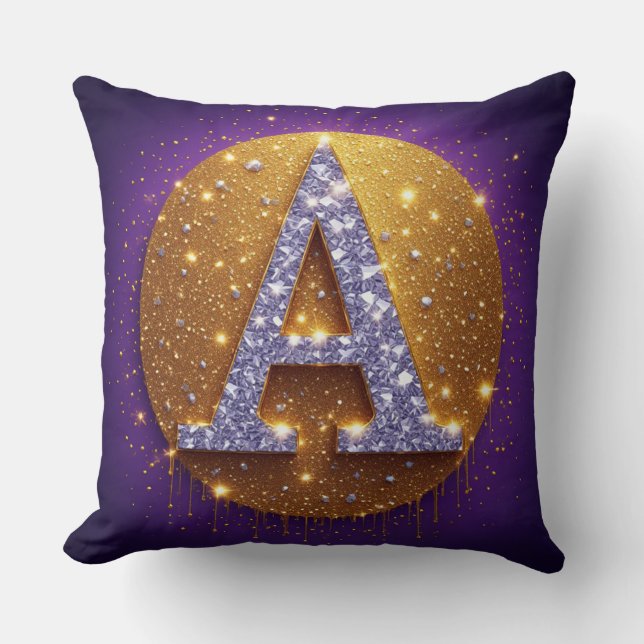 Gouden Diamanten Monogram A Initiaal Kussen (Voorkant)