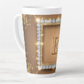 ✨ Gouden Diamanten Monogram Aangepaste Naam Ontwer Latte Mok (Linkerhoek)