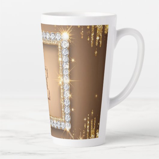✨ Gouden Diamanten Monogram Aangepaste Naam Ontwer Latte Mok (Rechts)