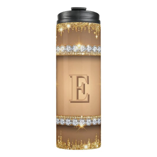✨ Gouden Diamanten Monogram Aangepaste Naam Ontwer Thermosbeker (Voorkant)