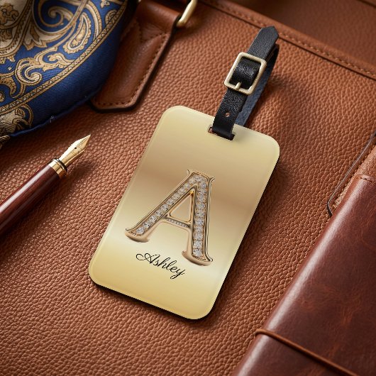 Gouden Diamanten Monogram Glam Initiële Letter A Bagagelabel