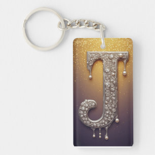 Gouden Diamanten Parel Letter J Op Maat Gemaakte S Sleutelhanger