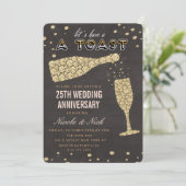 Gouden Diamanten Wijn Glas Jubileum Uitnodiging (Staand voorkant)