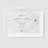 Gouden Diamanten Witte Geometrische Deco Gatsby Br Vellum Uitnodigingen (Offset)