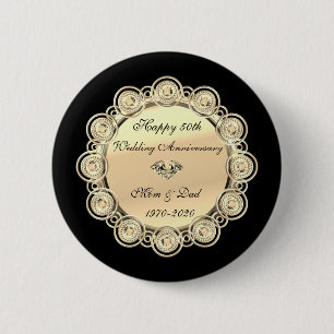 Gouden diamanten zwart 50ste huwelijksverjaardag ronde button 5,7 cm