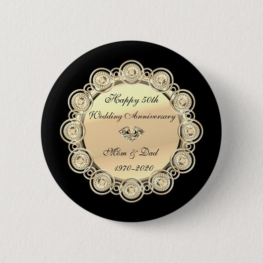 Gouden diamanten zwart 50ste huwelijksverjaardag ronde button 5,7 cm (Voorkant)