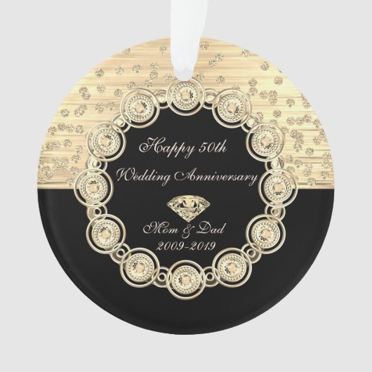 Gouden Diamanten Zwart Chic 50ste Huwelijksverjaar Ornament (voorkant)