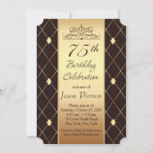 Gouden diamantpatroon op bruin 75e verjaardagsfees kaart (Voorkant)