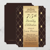 Gouden diamantpatroon op bruin 75e verjaardagsfees kaart (Voorkant / Achterkant)
