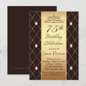 Gouden diamantpatroon op bruin 75e verjaardagsfees kaart (Voorkant / Achterkant)