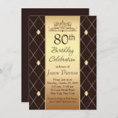 Gouden diamantpatroon op bruin 80e verjaardagsfees kaart (Voorkant / Achterkant)