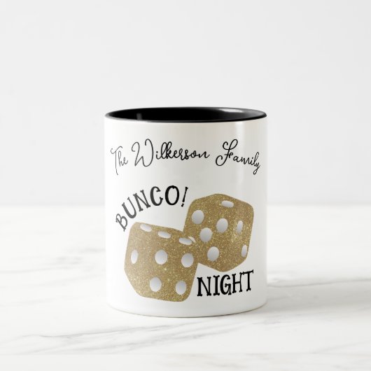 Gouden Dice Bunco nacht aangepaste naam Tweekleurige Koffiemok (Center)