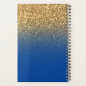 Gouden diepblauwe glitters ombre gepersonaliseerd planner (Achterkant)