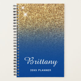 Gouden diepblauwe glitters ombre gepersonaliseerd planner