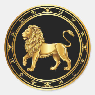✨ Gouden Dierenriem Leeuw Luxe Cadeau Kunst ♌ Ronde Sticker