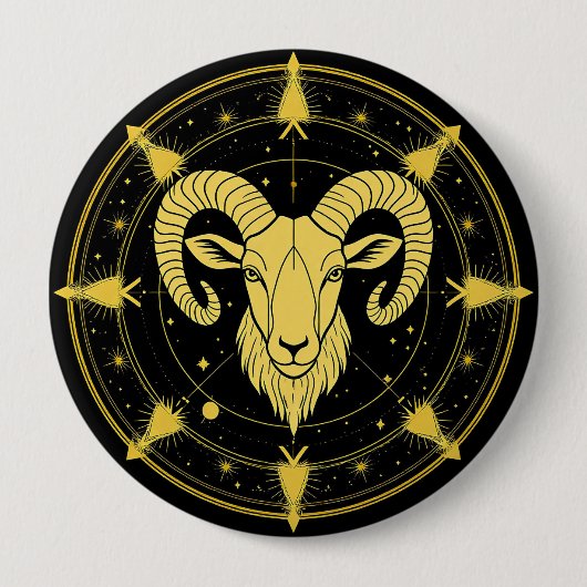 Gouden Dierenriemsymbool van Ram Ronde Button 4,0 Cm (Voorkant)
