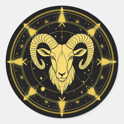 Gouden Dierenriemsymbool van Ram Ronde Sticker (Voorkant)