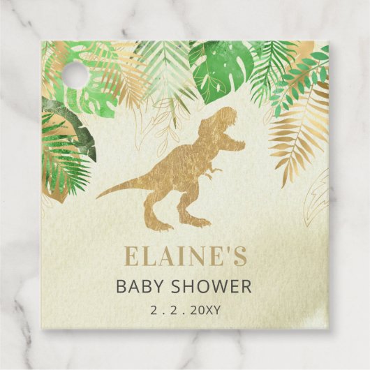 Gouden Dinosaurus Baby shower Bedankt Bedankjes Labels (Voorkant)