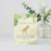 Gouden Dinosaurus Baby shower Bedankt Briefkaart (Staand voorkant)